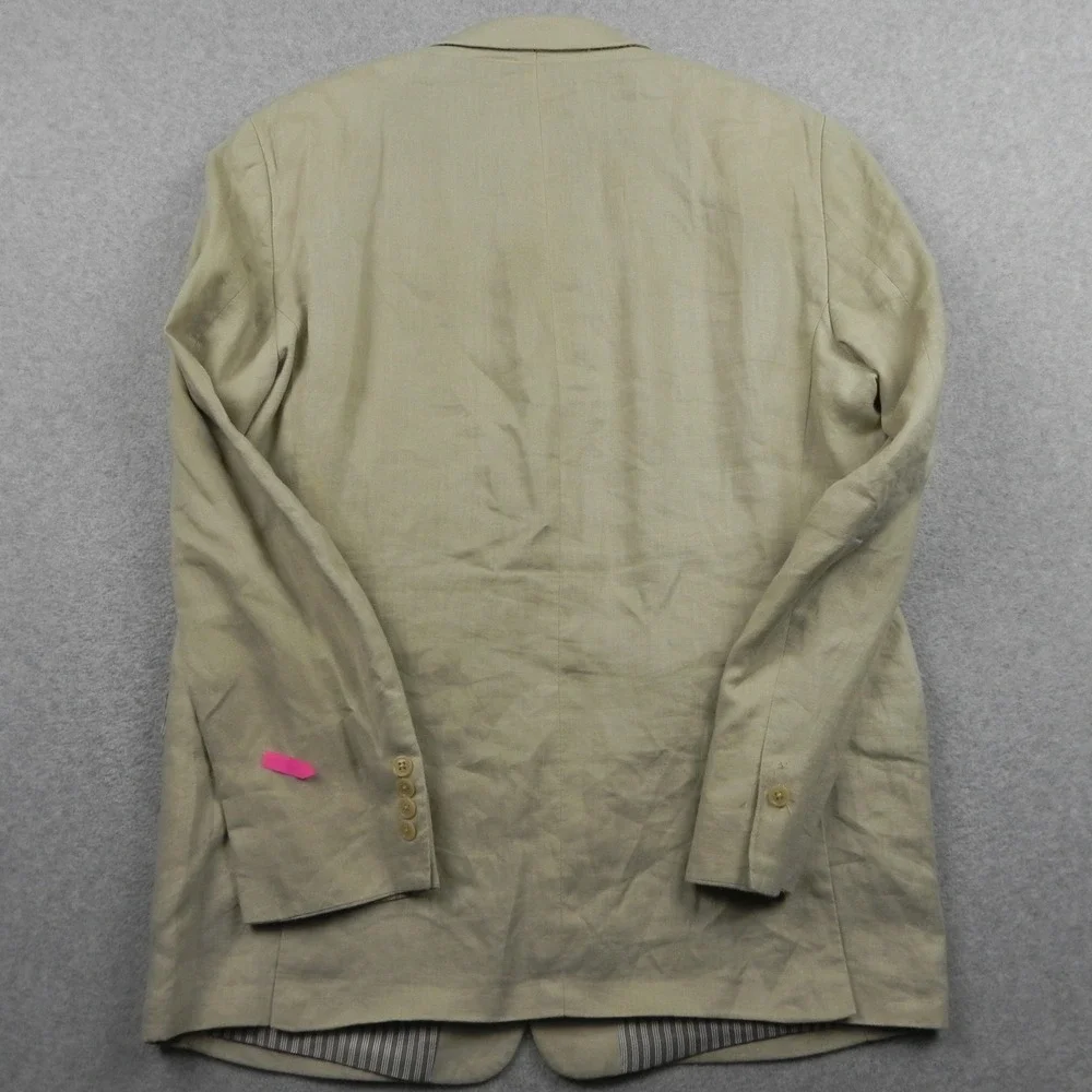 Calvin Klein Linen Blazer Mens 44L Two Button Sport Coat Beige Solid Lightweight